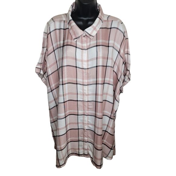 Nordstrom Rack Nwt Amy Pink Adobe plaid blouse top 4x - Picture 1 of 7